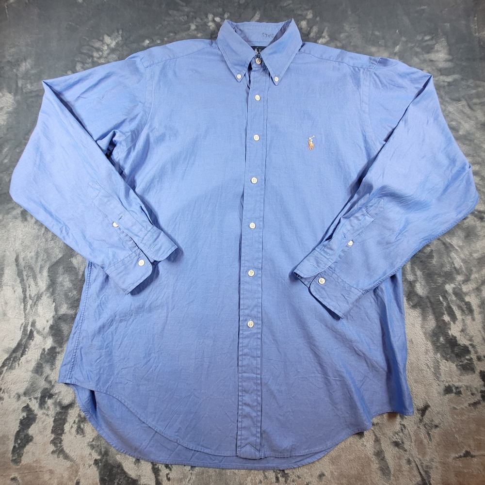 Ralph Lauren Yarmouth Blue Pinpoint Oxford Button Down Shirt Mens 16-35 L